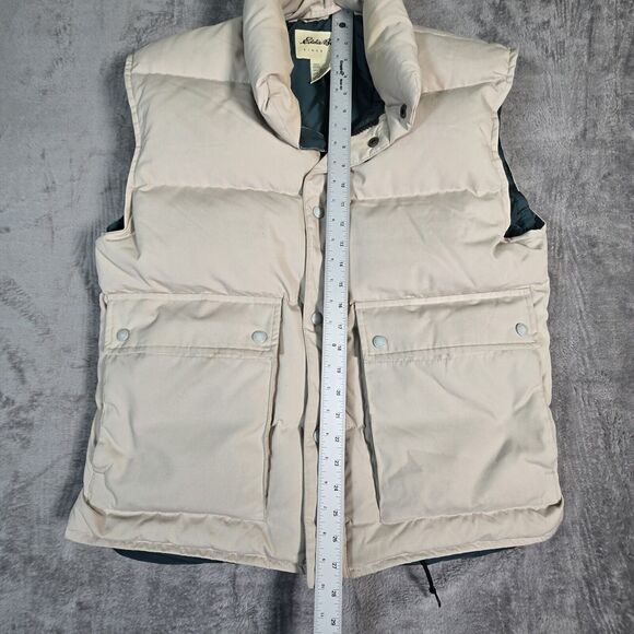 Vintage Eddie Bauer Men's Medium Vest Goose Down Puffer Quilted Size Beige Green - Picture 6 of 11